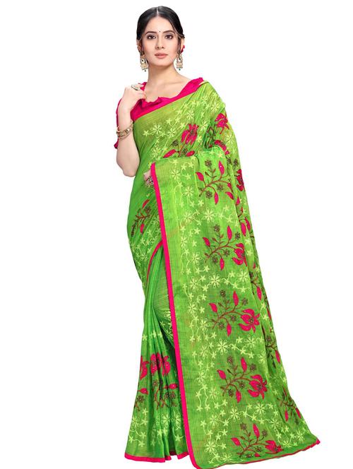 lace bordered embroidered saree with blouse - 17585225 - Very Small Image - 1