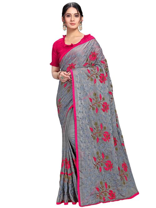 lace bordered embroidered saree with blouse - 17585226 - Very Small Image - 1