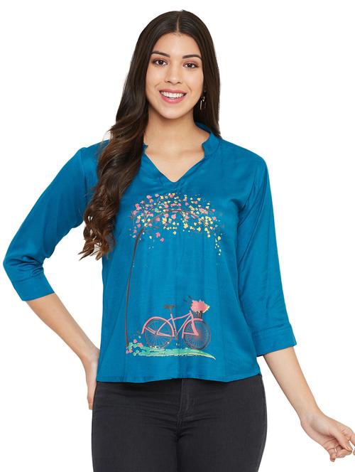 mandarin neck printed top - 17585346 - Very Small Image - 1
