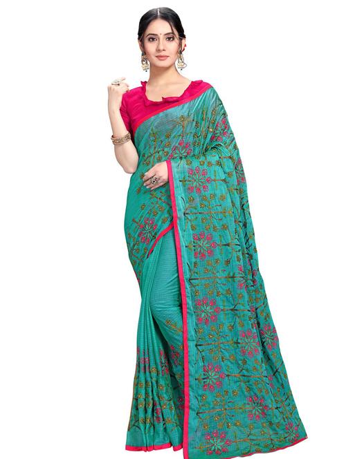 lace bordered embroidered saree with blouse - 17585512 - Very Small Image - 1