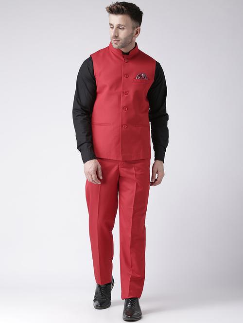 red solid flat front formal trouser - 17585681 - Very Small Image - 1