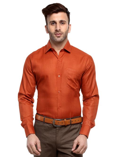 orange solid formal shirt - 17585802 - Very Small Image - 1