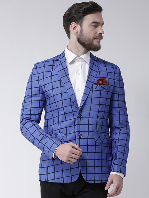 blue checkered single breasted casual blazer - 17585847 - Very Small Image - 1