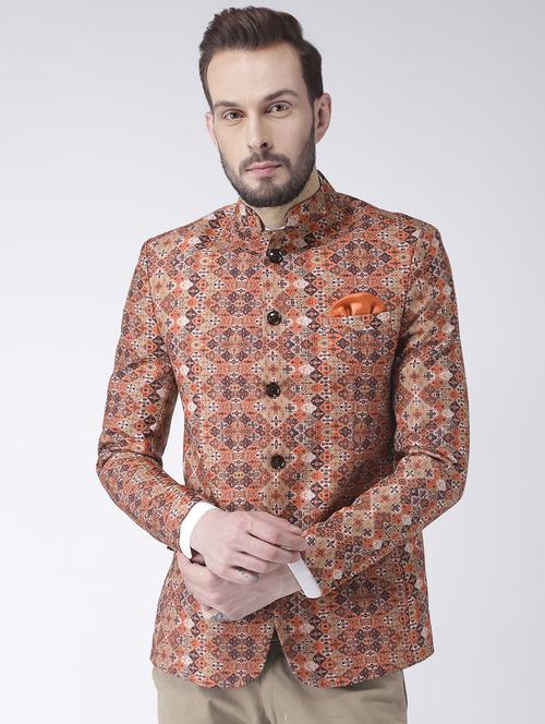 orange printed bandhgala casual blazer - 17585863 - Very Small Image - 1