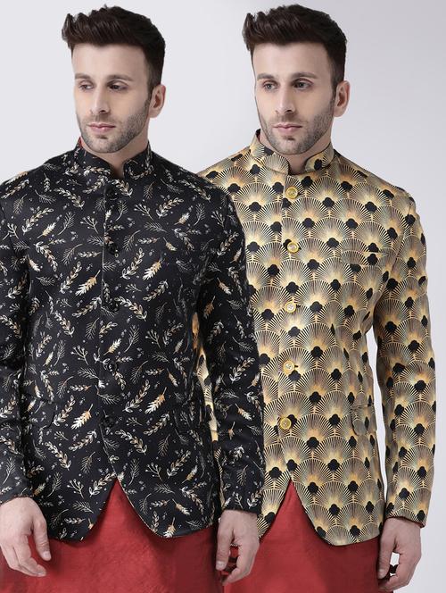 set of 2 multi colored printed bandhgala casual blazer - 17585876 - Very Small Image - 1