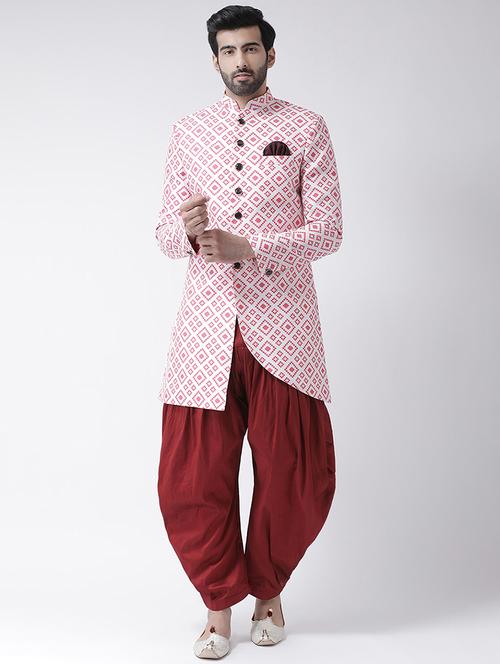 white printed sherwani set - 17585879 - Very Small Image - 1