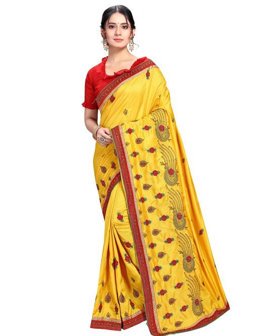 lace bordered embroidered saree - 17586018 - Very Small Image - 1