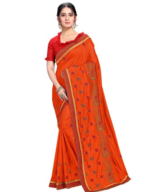 lace bordered embroidered saree with blouse - 17586019 - Very Small Image - 1