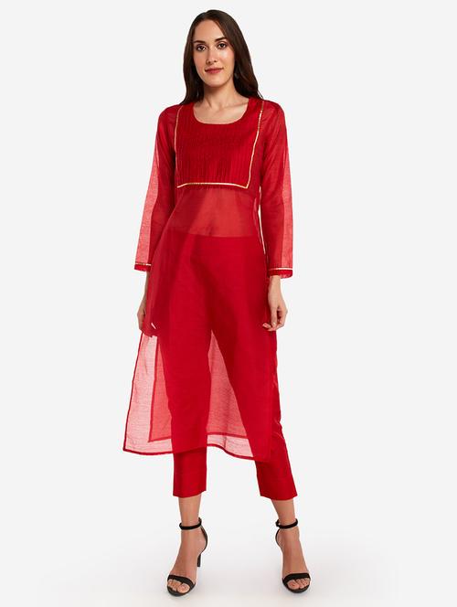 pintucks solid straight kurta - 17586031 - Very Small Image - 1