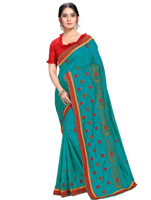 lace bordered embroidered saree with blouse - 17586059 - Very Small Image - 1