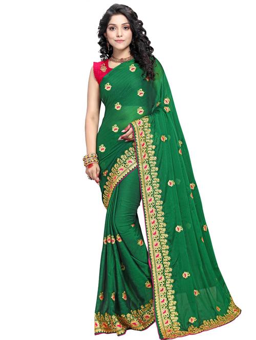 embroidered woven saree with blouse - 17586198 - Very Small Image - 1