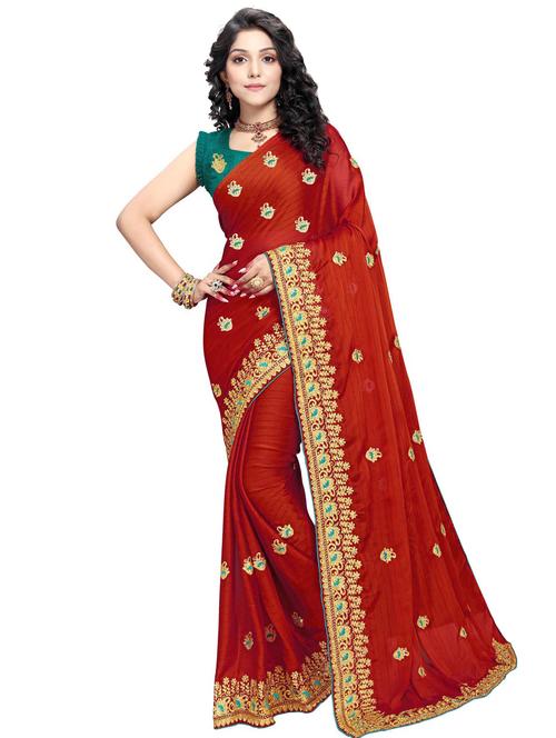 embroidered woven saree with blouse - 17586200 - Very Small Image - 1