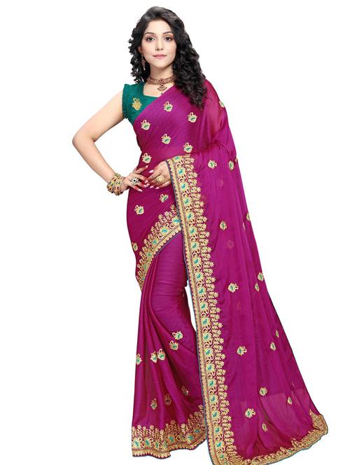embroidered woven saree with blouse - 17586201 - Very Small Image - 1