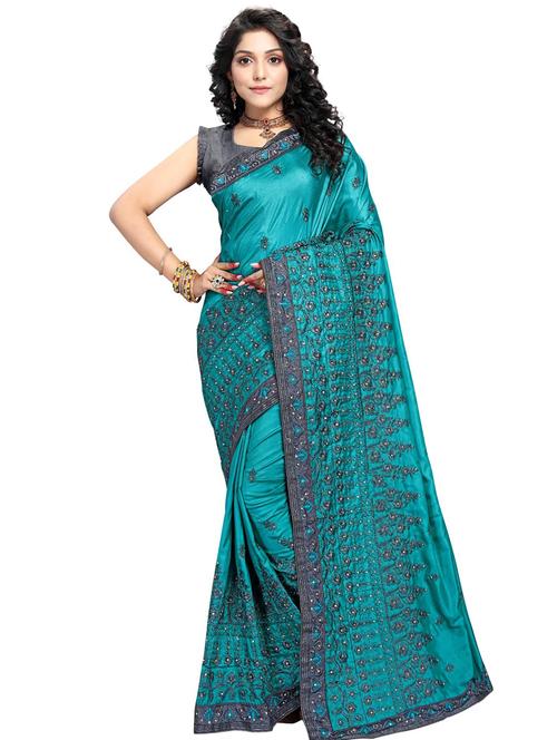 self design embroidered saree with blouse - 17586228 - Very Small Image - 1