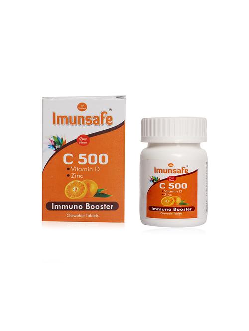 imunsafe vitamin c 500 mg with zinc and vitamin d chewable tablets (delicious orange flavour) - 30 tablets. - 17586267 - Very Small Image - 1