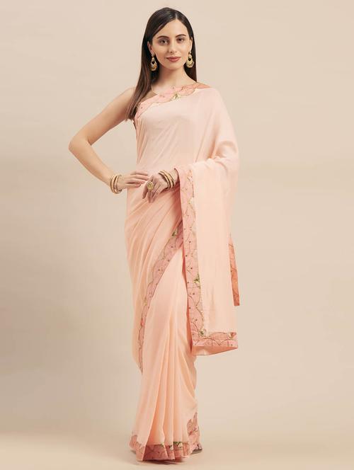 peach silk blend embroidered saree - 17586464 - Very Small Image - 1