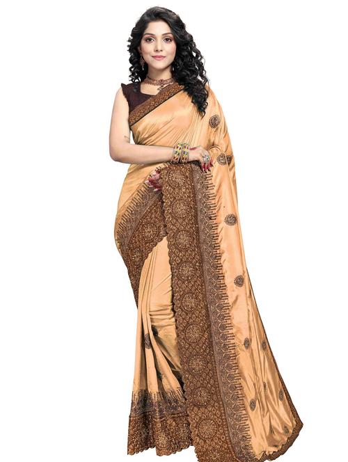 lace bordered embroidered saree with blouse - 17586817 - Very Small Image - 1