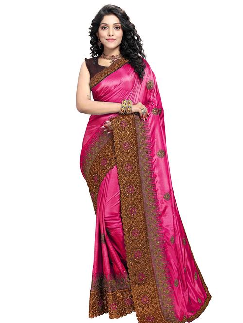 lace bordered embroidered saree with blouse - 17586838 - Very Small Image - 1