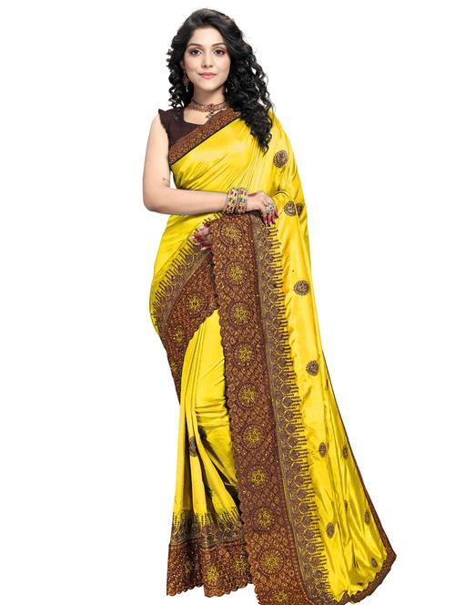 lace bordered embroidered saree with blouse - 17586840 - Very Small Image - 1
