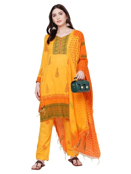 mustard cotton unstitched suit - 17586930 - Very Small Image - 1
