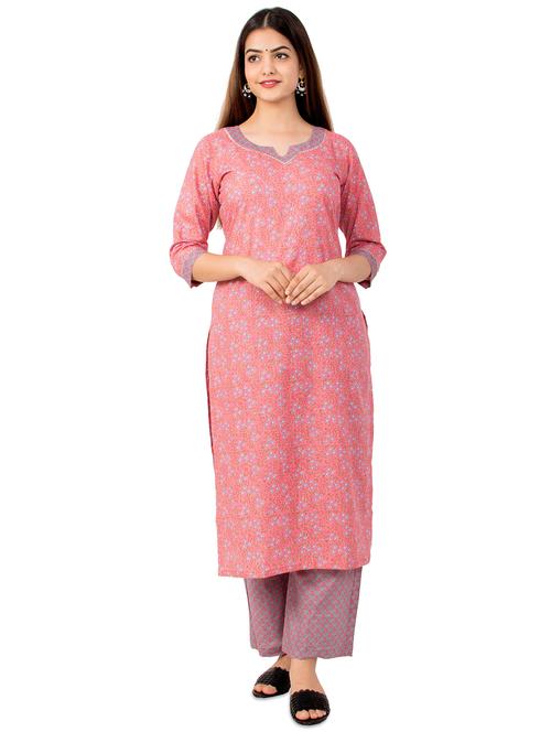 pink cotton kurta palazzo set - 17587064 - Very Small Image - 1