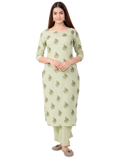 green cotton kurta palazzo set - 17587072 - Very Small Image - 1