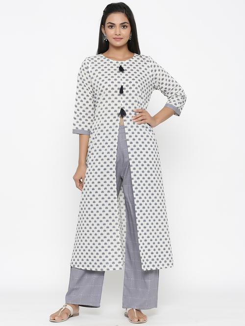 grey cotton kurta palazzo set - 17587079 - Very Small Image - 1