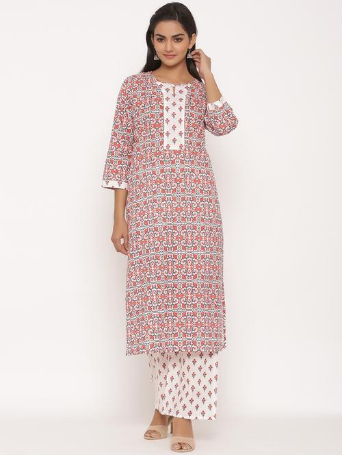 orange cotton kurta palazzo set - 17587084 - Very Small Image - 1