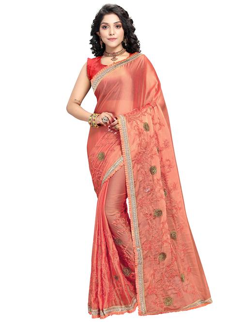 lace bordered embroidered saree with blouse - 17587133 - Very Small Image - 1