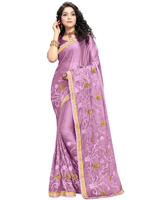 lace bordered embroidered saree with blouse - 17587182 - Very Small Image - 1