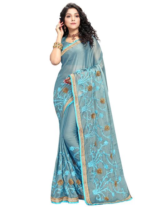 lace bordered embroidered saree with blouse - 17587183 - Very Small Image - 1