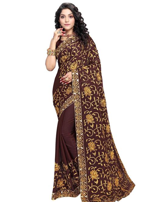 lace bordered embroidered saree with blouse - 17587185 - Very Small Image - 1