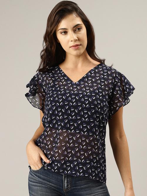 v neck printed top - 17587237 - Very Small Image - 1