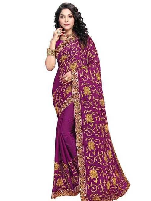 lace bordered embroidered saree with blouse - 17587415 - Very Small Image - 1