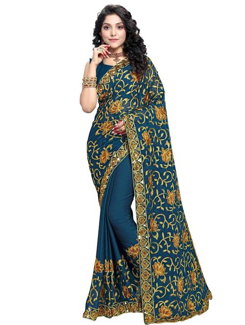 lace bordered embroidered saree with blouse - 17587416 - Very Small Image - 1