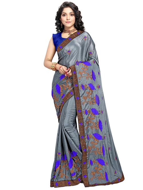 lace bordered embroidered saree - 17587428 - Very Small Image - 1