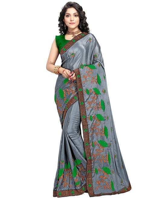 lace bordered embroidered saree with blouse - 17587430 - Very Small Image - 1