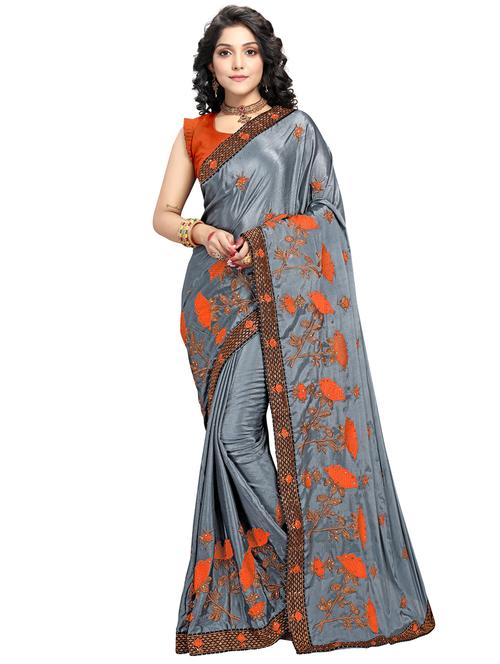 lace bordered embroidered saree with blouse - 17587431 - Very Small Image - 1