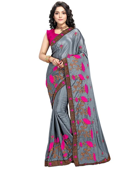 lace bordered embroidered saree with blouse - 17587432 - Very Small Image - 1