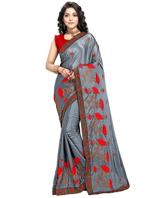 lace bordered embroidered saree with blouse - 17587433 - Very Small Image - 1