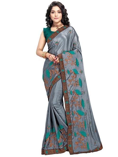 lace bordered embroidered saree with blouse - 17587434 - Very Small Image - 1