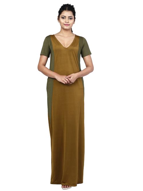 olive color block maxi dress - 17588155 - Very Small Image - 1