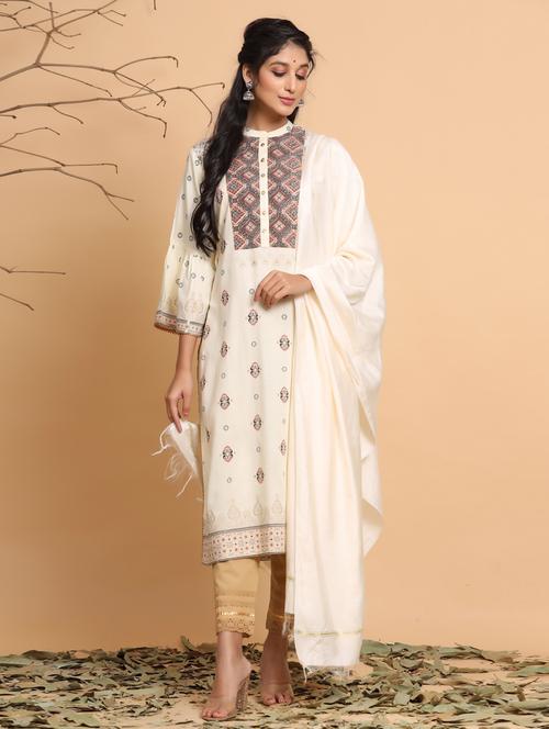 cream printed straight kurta - 17588661 - Very Small Image - 1