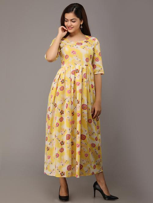 yellow printed flared kurta - 17591602 - Very Small Image - 1