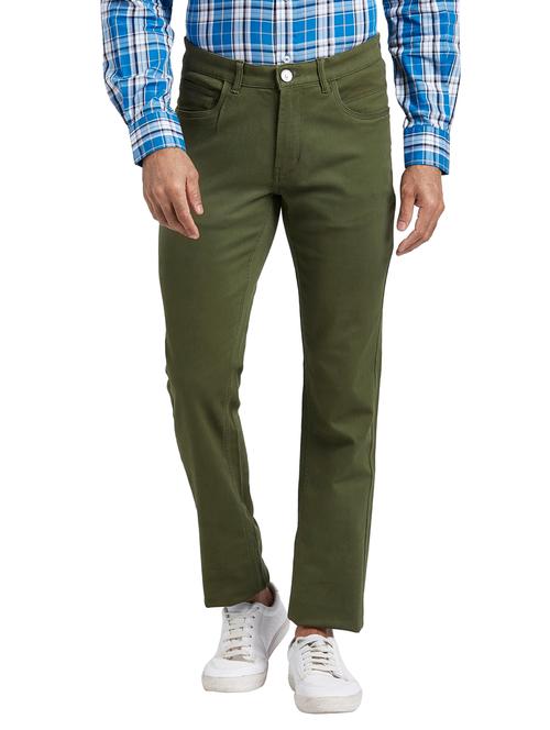 olive green solid flat front casual trouser - 17592268 - Very Small Image - 1
