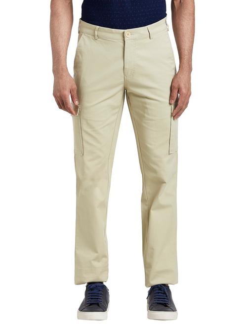 beige solid flat front casual trouser - 17592272 - Very Small Image - 1