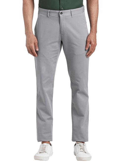 grey solid flat front casual trouser - 17592273 - Very Small Image - 1