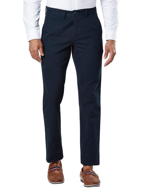 blue solid flat front casual trouser - 17592282 - Very Small Image - 1
