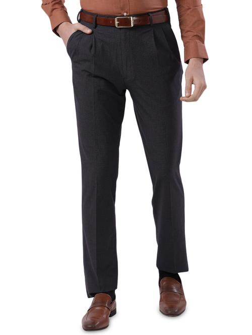 dark blue textured pleated formal trouser - 17592285 - Very Small Image - 1