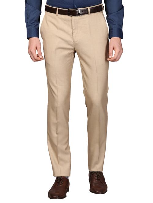 beige solid flat front formal trouser - 17592308 - Very Small Image - 1